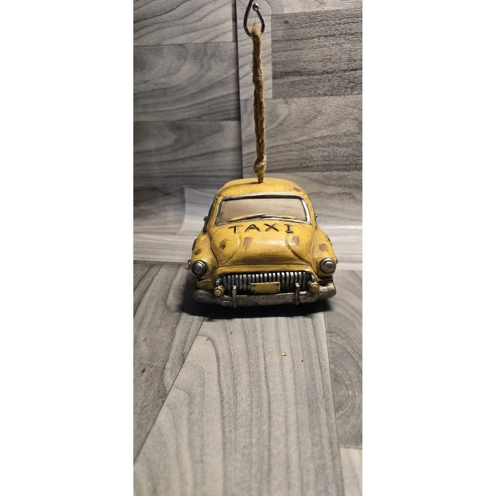 Urban Yellow Car Taxi Cab Polyresin Decorative Hanging Birdhouse Garden Decor